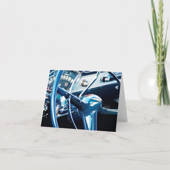 Carte d'anniversaire pour voiture rétro cool (Devant)