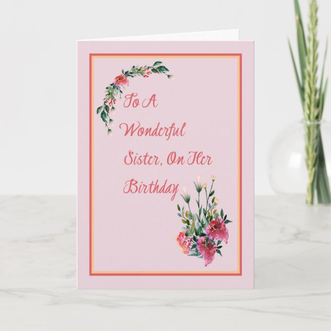 Carte d'anniversaire pour votre merveilleuse soeur (Devant)