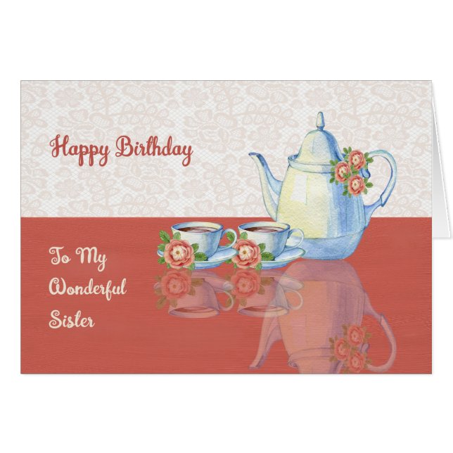 Carte d'anniversaire pour votre soeur avec un set  (Devant horizontal)