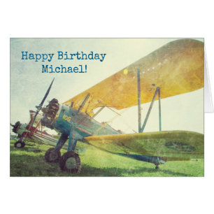 Carte d'Anniversaire "Prévol" Biplane
