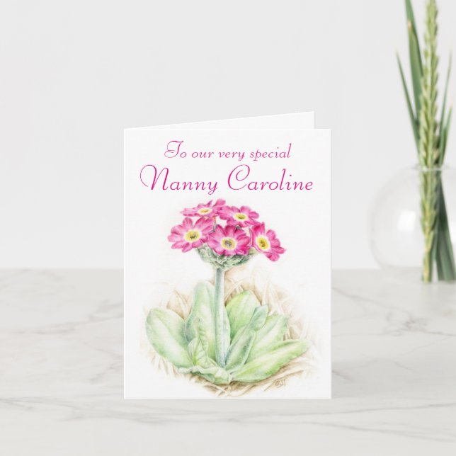 Carte d'anniversaire Primrose floral rose (Devant)