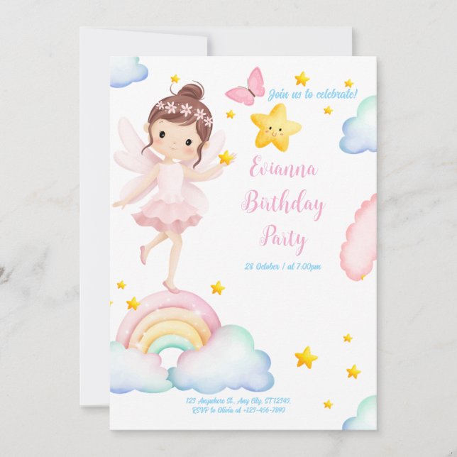 Carte d'anniversaire princesse – Ailes de papillon (Devant)