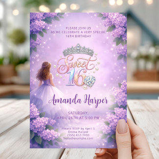Carte d'anniversaire Princesse Sweet Sixteen Viole