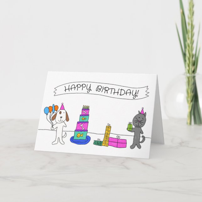 Carte d'anniversaire "Puppy Kitty Birthday Party" (Devant)