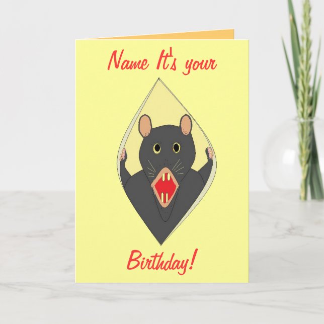 Carte d'anniversaire Rat Funny Ajouter le nom deva (Devant)