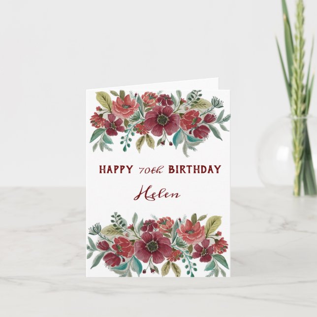 Carte d'anniversaire Red Floral Joyeux 70e (Devant)