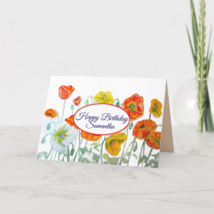 Carte d'anniversaire Red Orange Poppy Watercolor