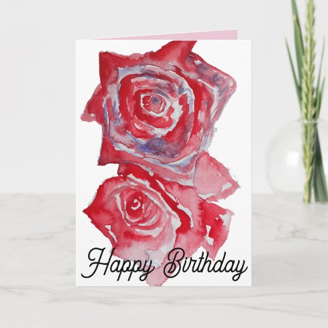 Carte d'anniversaire Red Rose Watercolor (Devant)