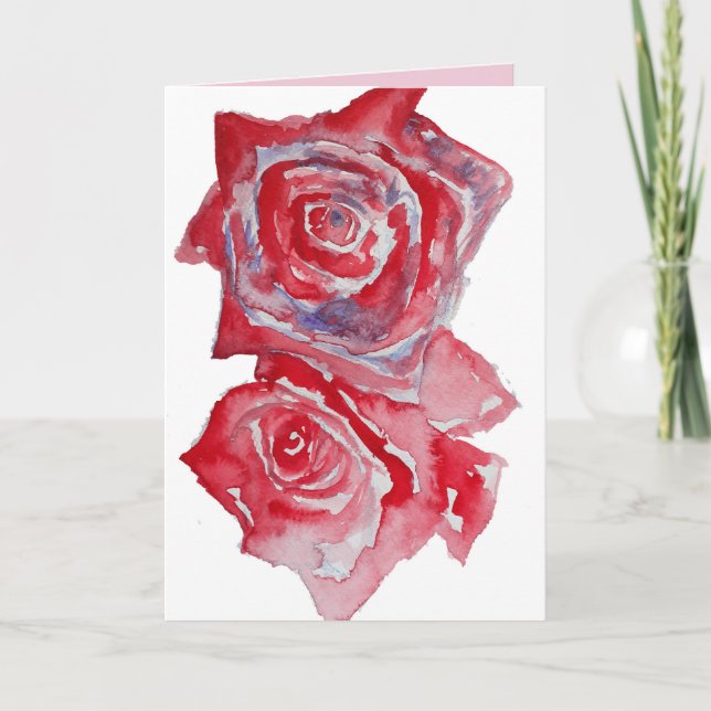 Carte d'anniversaire Red Rose Watercolor (Devant)