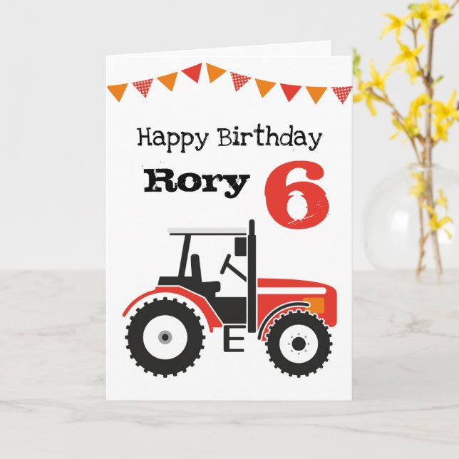Carte d'anniversaire Red Tractor Personnalisée (Fleur jaune)