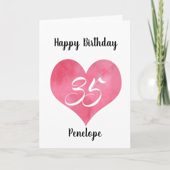 Carte d'anniversaire Red Watercolor Heart 35th Bir (Devant)