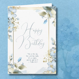 Carte d'anniversaire religieuse à motif floral ble