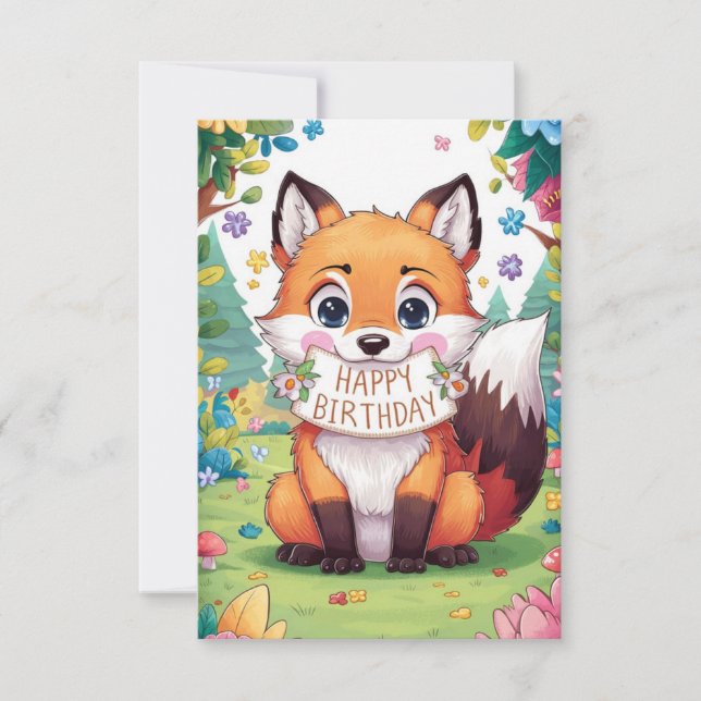 Carte d'anniversaire Renard Enchanté Mignon (Devant)