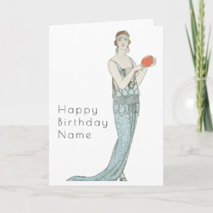 Carte d'anniversaire Rétro Femme avec Éventail Art