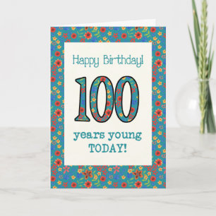 Carte d'anniversaire Retro Floral 100 ans Jeune