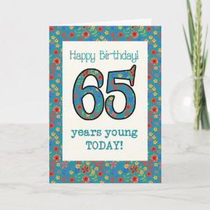 Carte d'anniversaire Retro Floral 65 ans Jeune