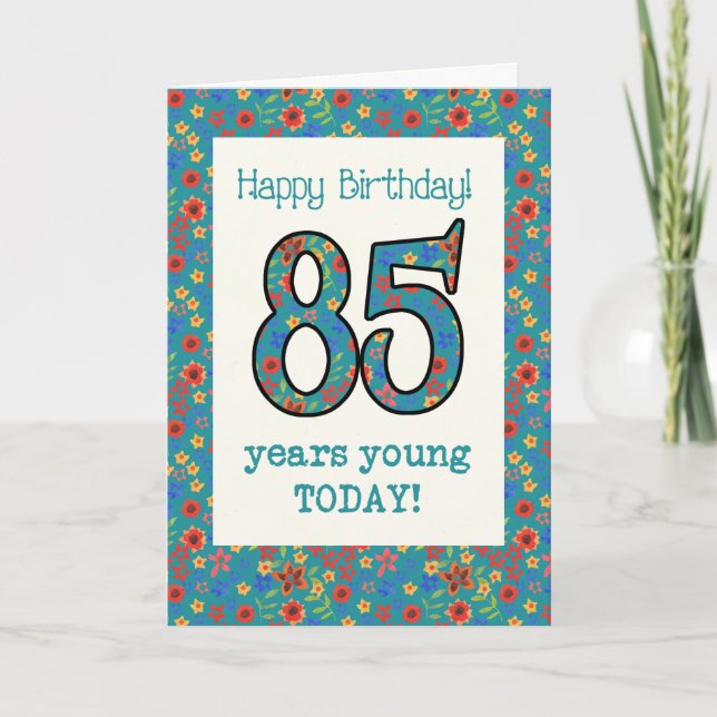 Carte d'anniversaire Retro Floral 85 ans Jeune (Devant)