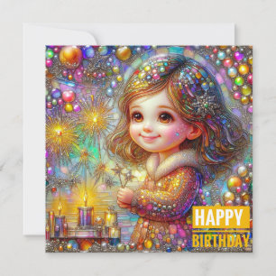 CARTE D'ANNIVERSAIRE ~ Retro Girl Lights' Display 