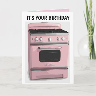 CARTE D'ANNIVERSAIRE RETRO HOUSEWIFE ROSE OVEN