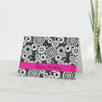 Carte d'anniversaire Retro noir fleurs blanches