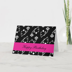 Carte d'anniversaire Retro noir fleurs blanches