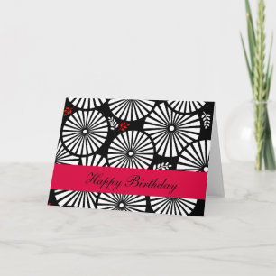 Carte d'anniversaire Retro noir fleurs blanches