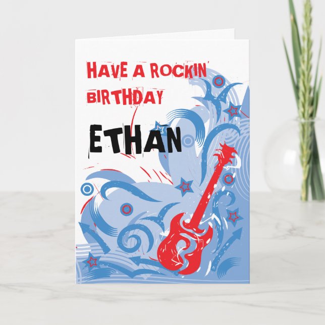 Carte d'anniversaire Rockin' guitare rouge blanc & (Devant)