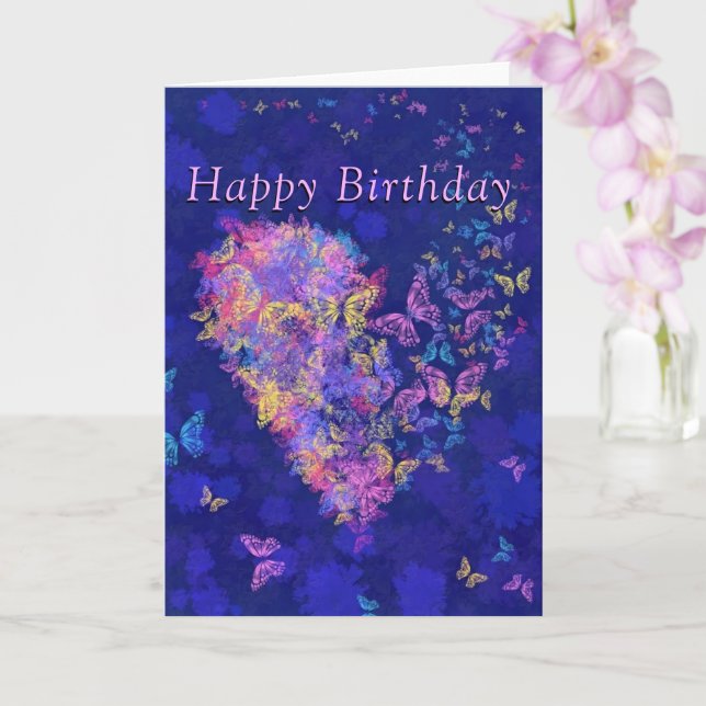 Carte d'anniversaire romantique Papillon Cœur Amou (Orchidée)