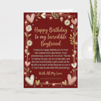 Carte d'anniversaire romantique pour petit ami rou