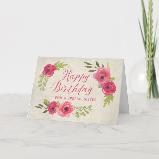 Carte d'anniversaire Rose de couleur rose (Devant)