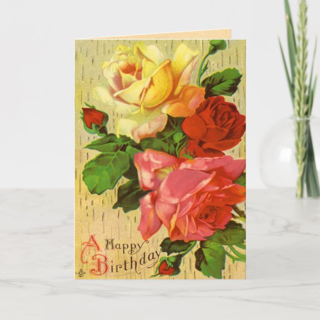 Carte d'anniversaire rose de cru (Devant)