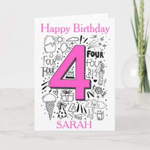 Carte d'anniversaire rose de quatre ans