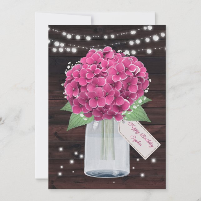 Carte d'anniversaire rose Hydrangea Floral pour so (Devant)