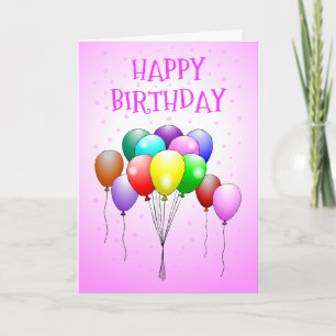 Carte d'anniversaire rose joyeuse avec ballons col