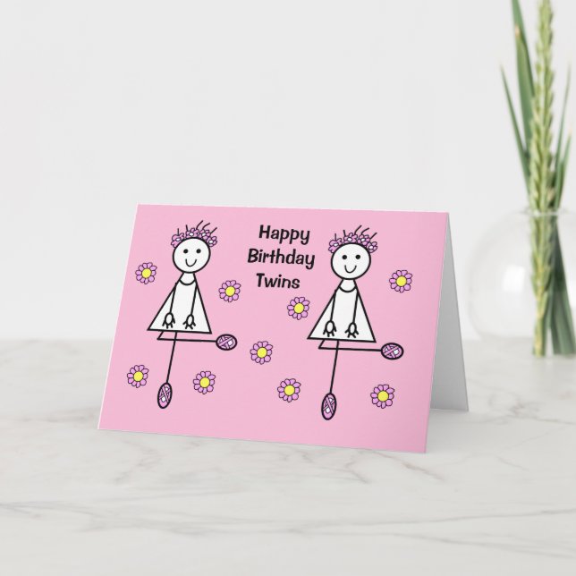 Carte d'anniversaire rose jumelles filles de dessi (Devant)