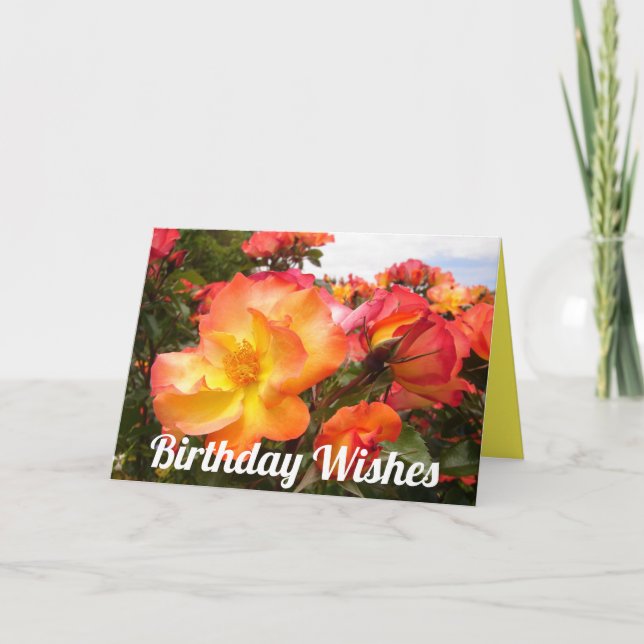 Carte d'Anniversaire Rose Rouge Jaune Orange (Devant)