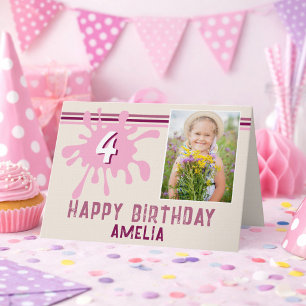 Carte d'anniversaire rose Splash 3 photos pour fil