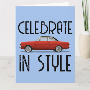 CARTE D'ANNIVERSAIRE ROUGE DE VOITURE CLASSIQUE