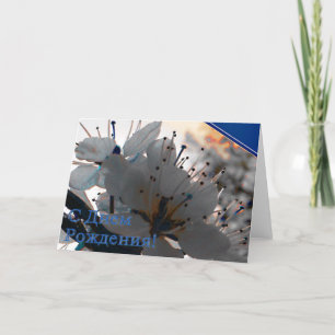 Carte d'anniversaire russe avec fleurs de cerisier