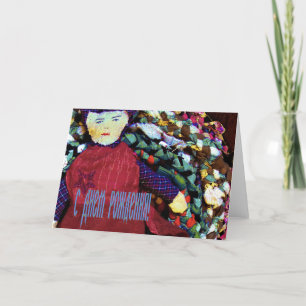 Carte d'anniversaire russe avec poupée en sac