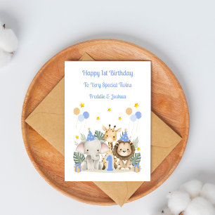 Carte d'anniversaire Safari Feuilles Animaux 1er a