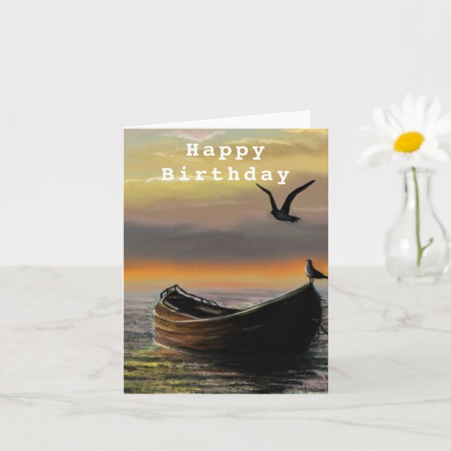Carte d'anniversaire Sea Sunset Boat - Calme (Petite plante)