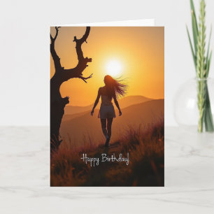 Carte d'anniversaire Silhouette de coucher de sole