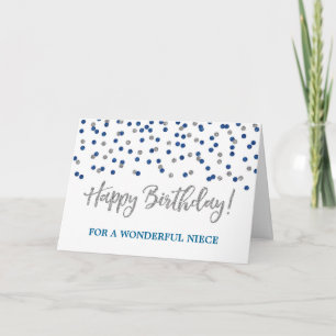 Carte d'anniversaire Silver Blue Confetti Niece