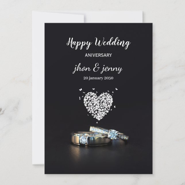 Carte d'anniversaire simple Mariage noir (Devant)