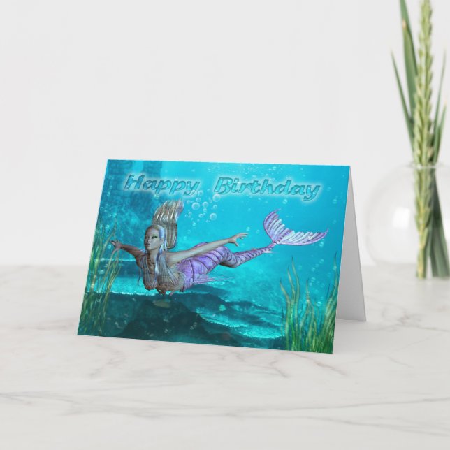 Carte d'anniversaire - Sirène - Paysage sous-marin (Devant)