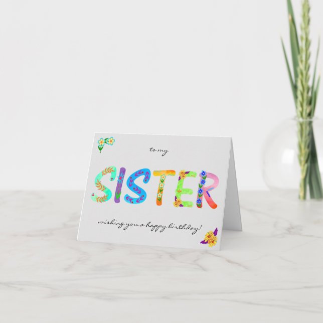 Carte d'anniversaire SISTER Bold Floral Bohemian (Devant)