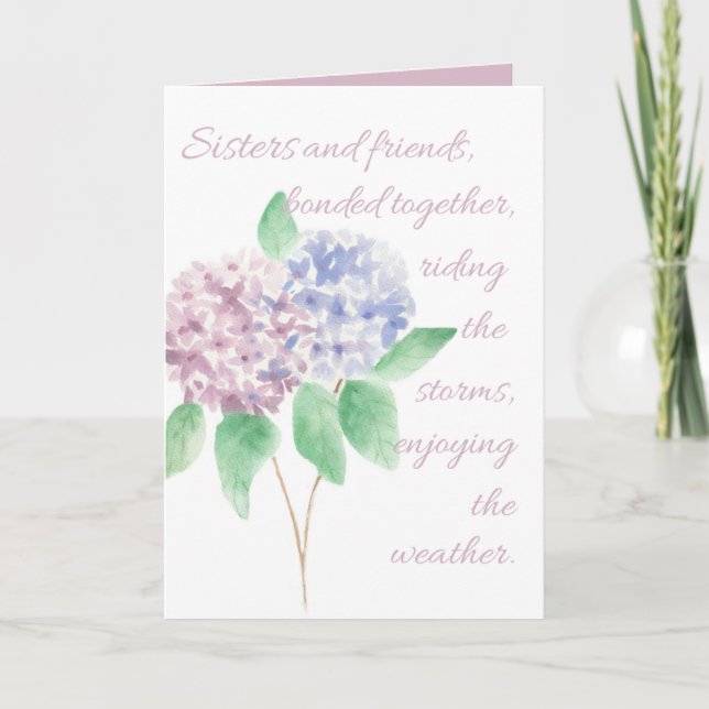 Carte d'anniversaire soeur - aquarelle hydrangea (Devant)