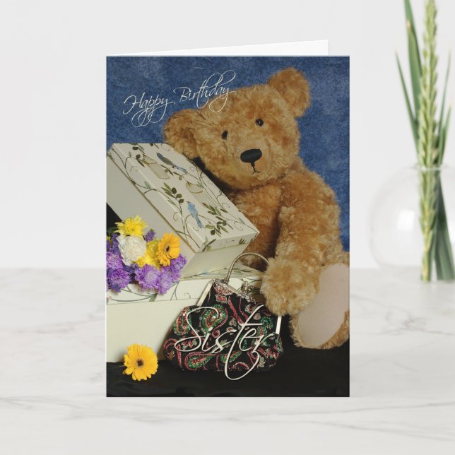 Carte d'anniversaire soeur avec des boîtes d'ours  (Devant)