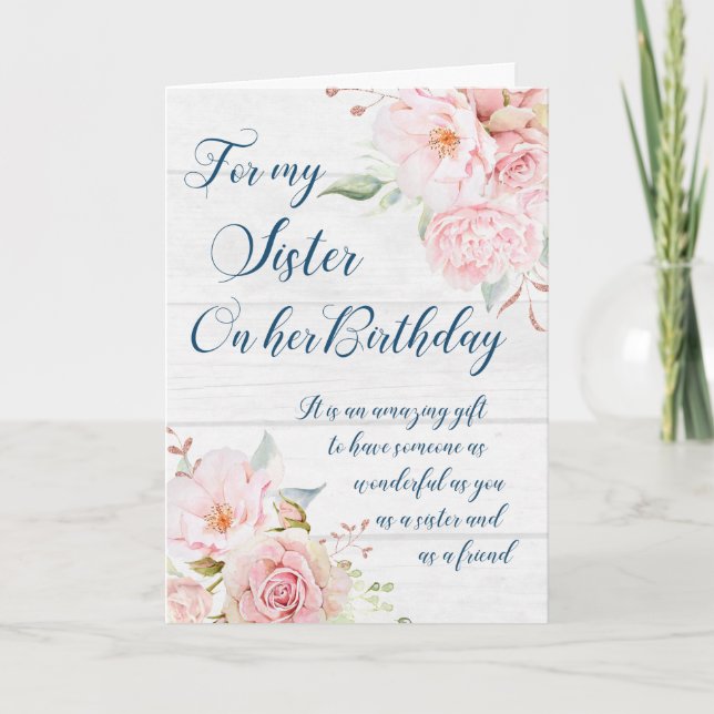 Carte d'anniversaire Soeur Fleurs Roses Rustiques (Devant)